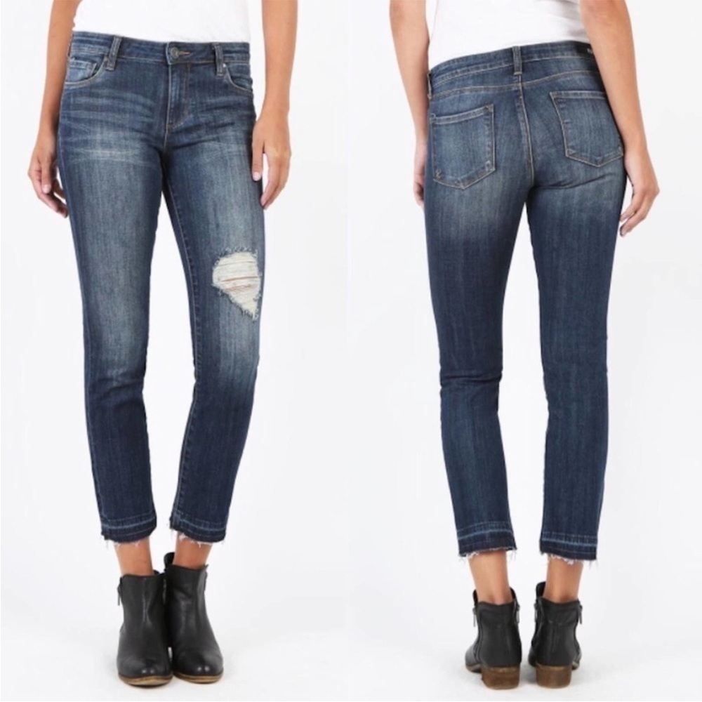Kut from the Kloth Reese Ankle Straight Leg Distressed Medium Wash Blue Jeans 0